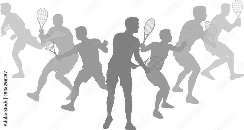 Silhouette Tennis players set. Active sports people healthy players fitness silhouettes concept. Silhouette Tennis players set. Active sports people healthy players fitness silhouettes concept.