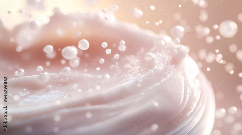 A macro shot of a skincare cream being applied to the skin, with tiny, glowing molecules visibly absorbed into the skin's surface, highlighting the product's active ingredients A macro shot of a skincare cream being applied to the skin, with tiny, glowing molecules visibly absorbed into the skin's surface, highlighting the product's active ingredients