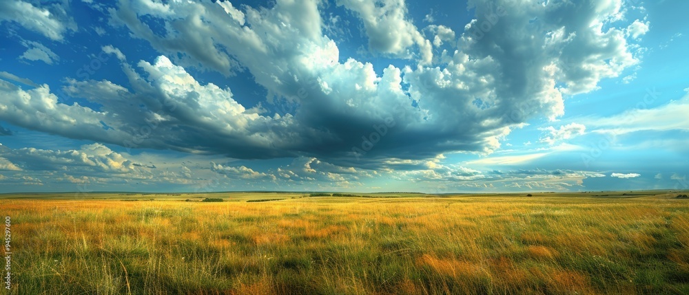 Majestic Prairie Landscape with Dramatic Cloudy Sky Majestic Prairie Landscape with Dramatic Cloudy Sky
