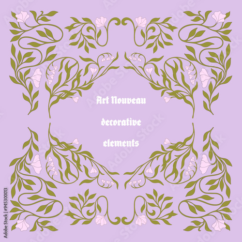 Art Nouveau floral frames, corners, and borders. Vector.