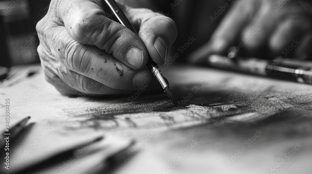 Obraz premium Close-up of hand sketching on paper.
