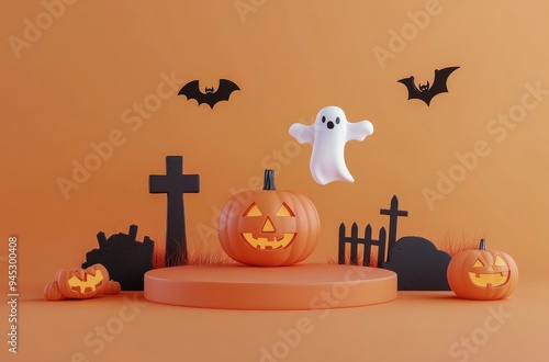 Festive Halloween display featuring pumpkins, ghosts, and eerie decorations i...