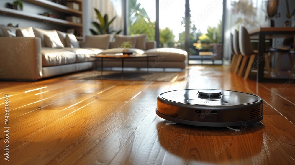 Smart Robot Vacuum Cleaning Modern Living Room Smart Robot Vacuum Cleaning Modern Living Room