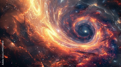 Cosmic Nebula: Orange and Blue Spiral Galaxy Art