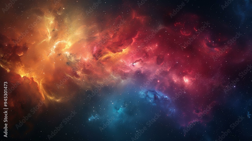 Fototapeta premium Cosmic Nebula Background - Red, Blue & Yellow Gas Clouds