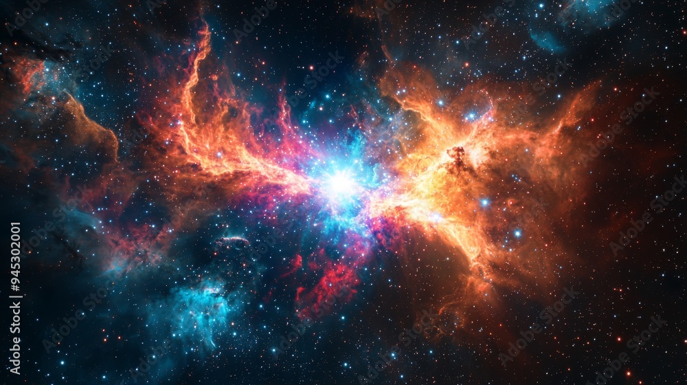 Naklejka premium Bright supernova explosion within a distant galaxy, with vivid colors