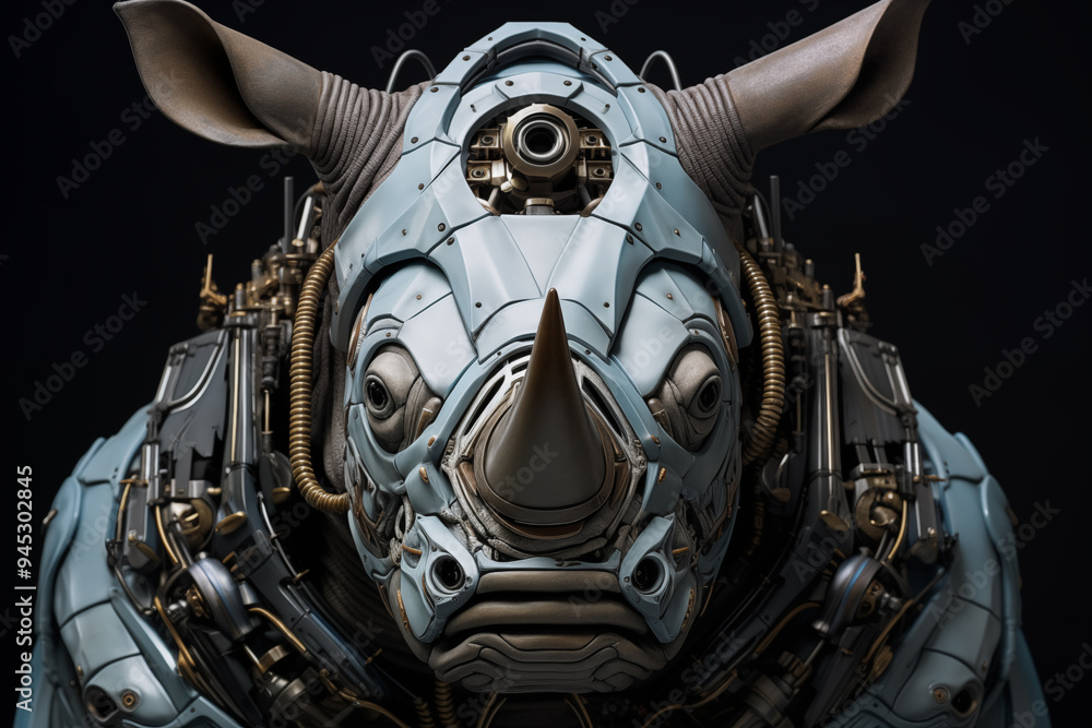 Futuristic Cyborg Rhino Head with Mechanical Details Futuristic Cyborg Rhino Head with Mechanical Details