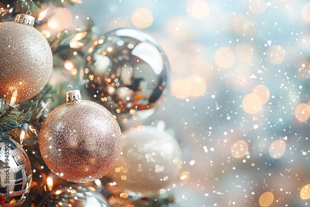Sparkling Christmas ornaments with festive lights Sparkling Christmas ornaments with festive lights