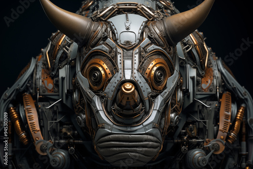 Mechanical Bull Robot Head with Golden Details