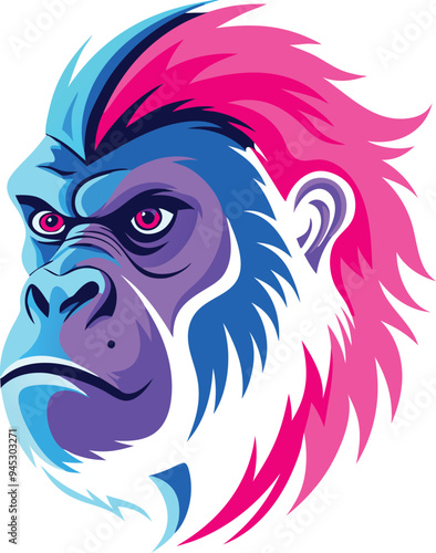 Vibrant Stylized Gorilla Head Illustration - Modern Digital Art. Generated With AI