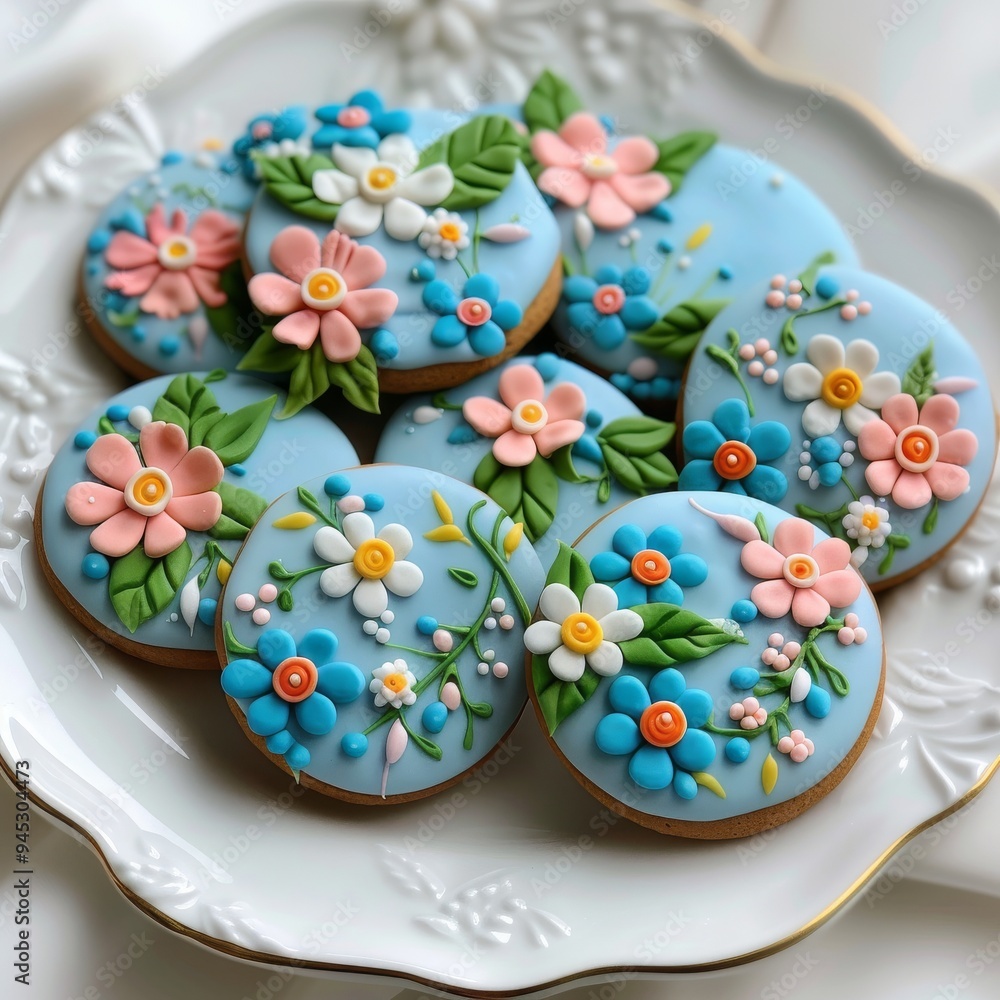 Delight in a Scrumptious Blue Cookie Adorned with Adorable Floral Designs, a Beautifully Tempting Treat! Delight in a Scrumptious Blue Cookie Adorned with Adorable Floral Designs, a Beautifully Tempting Treat!