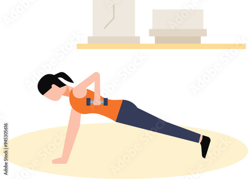 Girl doing push-ups with one hand.