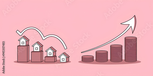 A concept of home downsizing and resizing to save more money for retirement, moving out to a cheaper neighborhood to get more cash photo