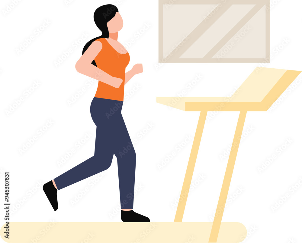 The girl is running on the treadmill. The girl is running on the treadmill.