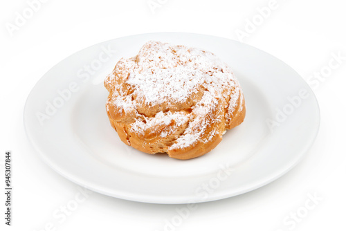 Powdered Sugar Cream Pastry on White Plate