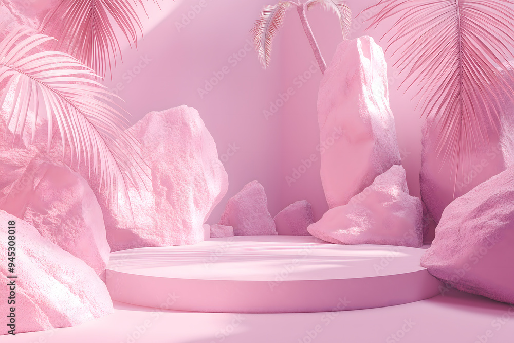 landscape with soft pink, product podium, 3D studio display showroom cosmetic product pedestal. Generative Ai. landscape with soft pink, product podium, 3D studio display showroom cosmetic product pedestal. Generative Ai.
