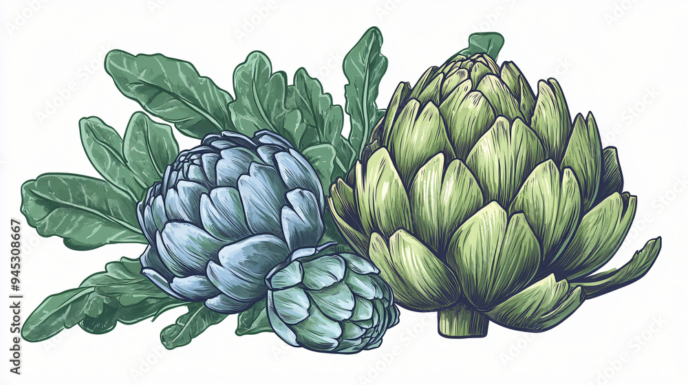 Obraz premium A clean, modern illustration of artichokes and their extract, highlighting their health benefits and natural flavor1