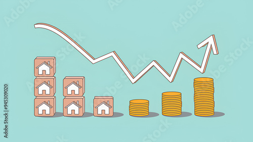 A concept of home downsizing and resizing to save more money for retirement, moving out to a cheaper neighborhood to get more cash photo