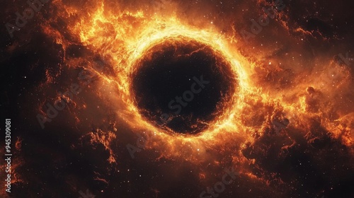 Close-up of a black hole with distorted space around