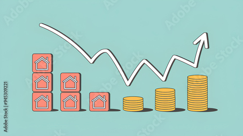 A concept of home downsizing and resizing to save more money for retirement, moving out to a cheaper neighborhood to get more cash photo