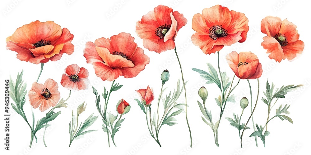 Watercolor Flower Set on Isolated Background Watercolor Flower Set on Isolated Background