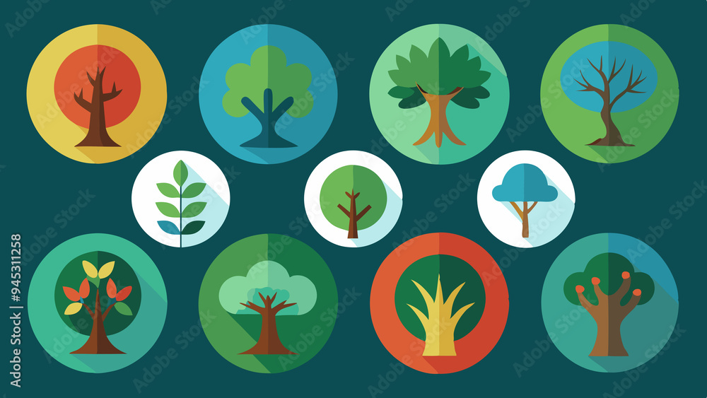 Trees Background icons set Trees Background icons set