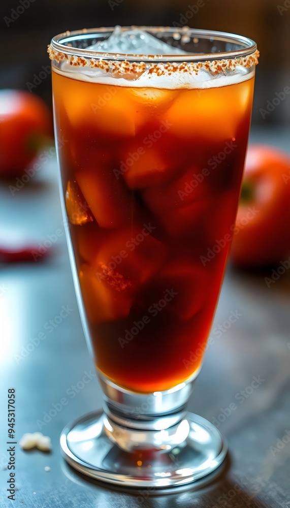 Refreshing Michelada with Ice and Chili Rim Refreshing Michelada with Ice and Chili Rim