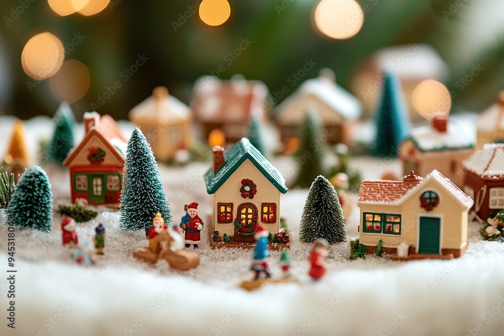 Miniature Christmas village with festive lights Miniature Christmas village with festive lights
