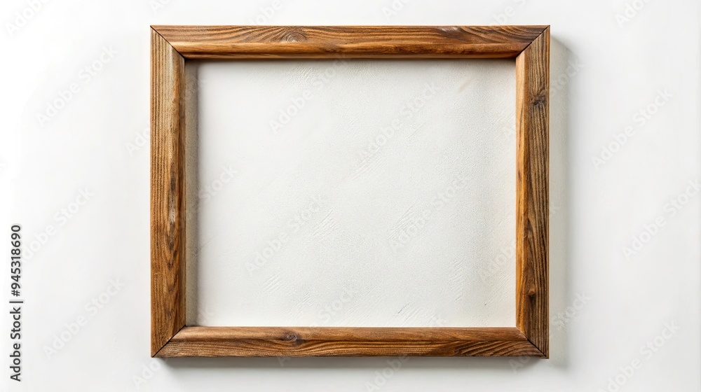 Fototapeta premium Wooden picture frame with blank canvas on white background
