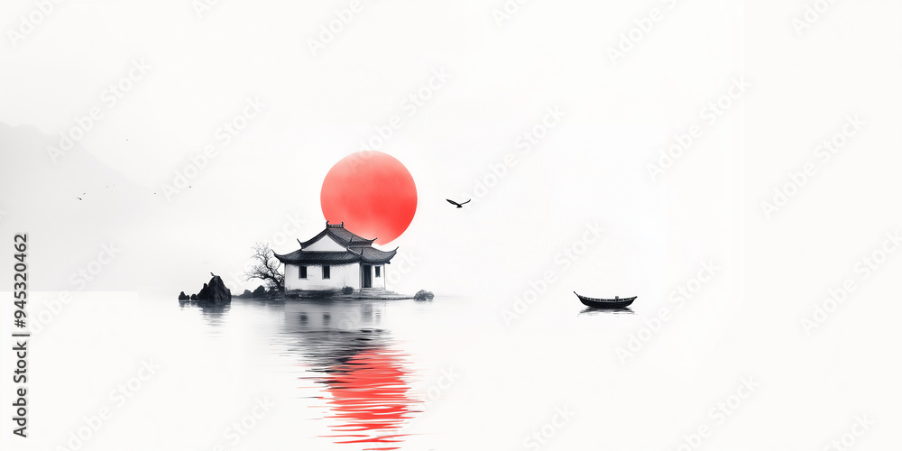 Sfondo orientale disegnato a china. Sfondo orientale disegnato a china.