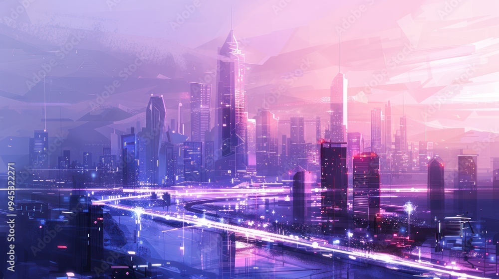 Obraz premium Futuristic Cityscape with Neon Lights.