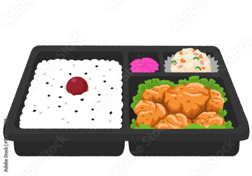 唐揚げ弁当のイラスト