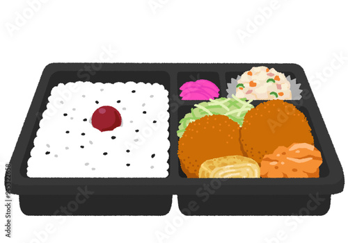 メンチカツ弁当のイラスト