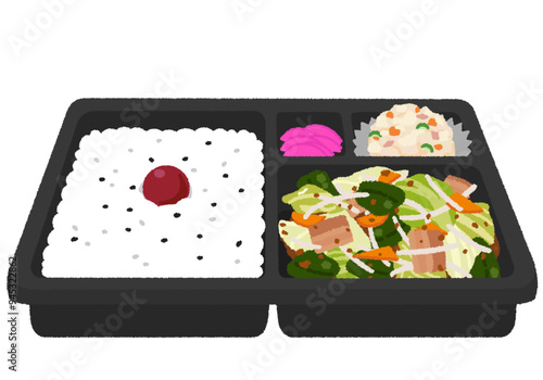 野菜炒め弁当のイラスト