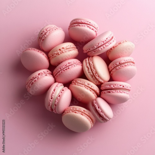 French sweet Pink macaroons isolated on pink background. Pastry shop card with copy spacefrench macaroons,Paris Pastry,bakery and branding valentine couple concept,copy space.