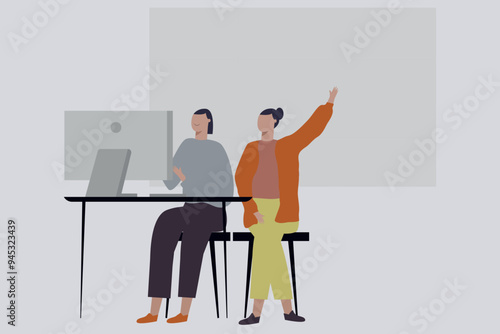 The girls are working on the monitor.