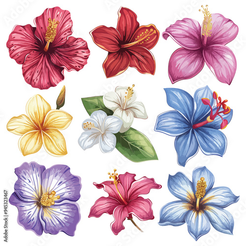 A set of beautiful flowers clip art vector white background