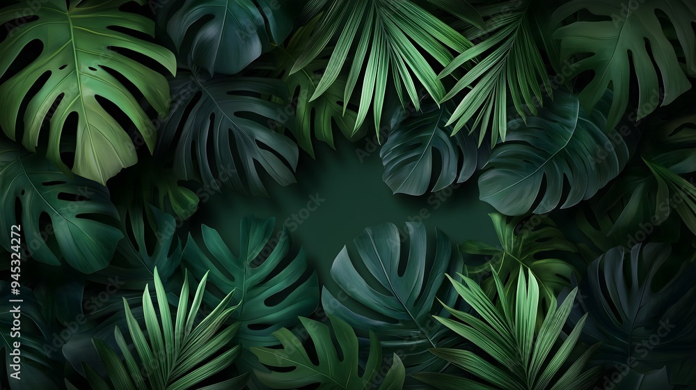 backdrop with lush tropical leaf patterns backdrop with lush tropical leaf patterns