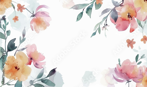 Watercolor floral background, frame, pattern, texture. For design, pastel colors