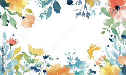 Watercolor floral background, frame, pattern, texture. For design, pastel colors