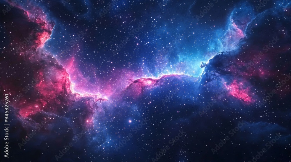 Fototapeta premium Dense star field with glowing blue and purple nebulae