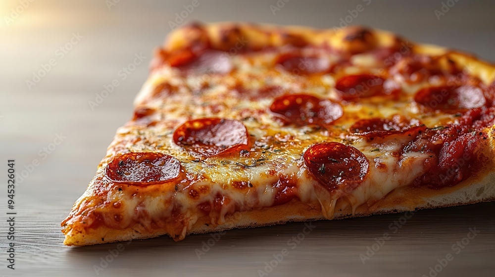 a gooey steaming slice of pepperoni pizza floating in a stark white void vibrant red sauce and golden cheese stretch dramatically creating enticing tendrils against the blank background a gooey steaming slice of pepperoni pizza floating in a stark white void vibrant red sauce and golden cheese stretch dramatically creating enticing tendrils against the blank background