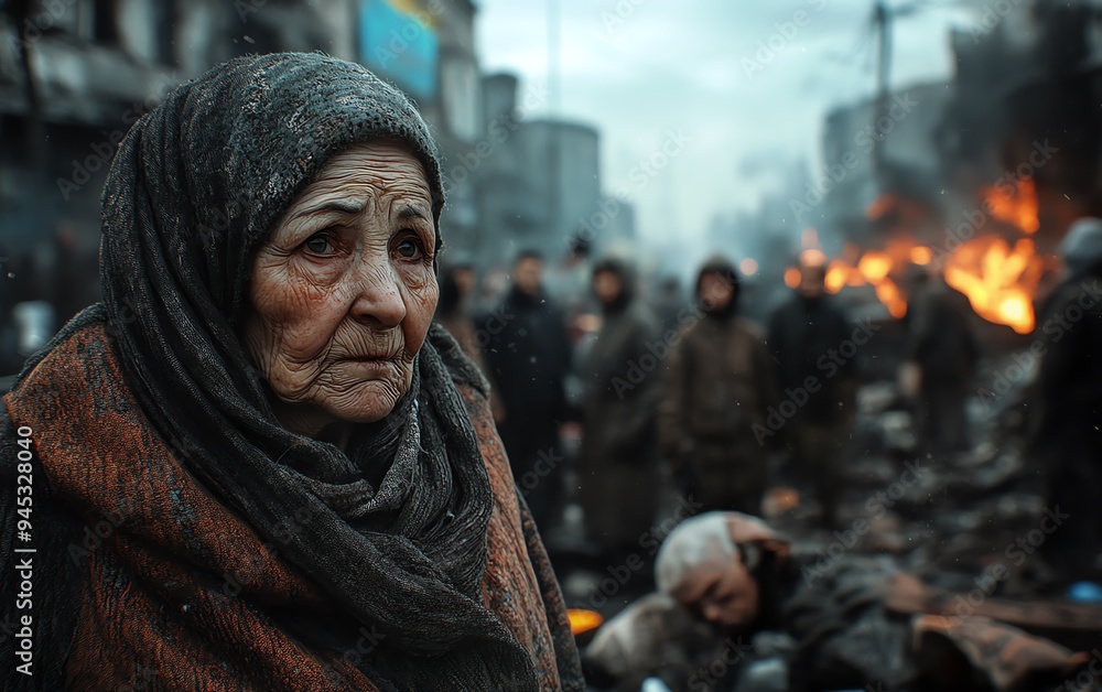 Ultrarealistic 4K scene of civilians affected by war Ultrarealistic 4K scene of civilians affected by war