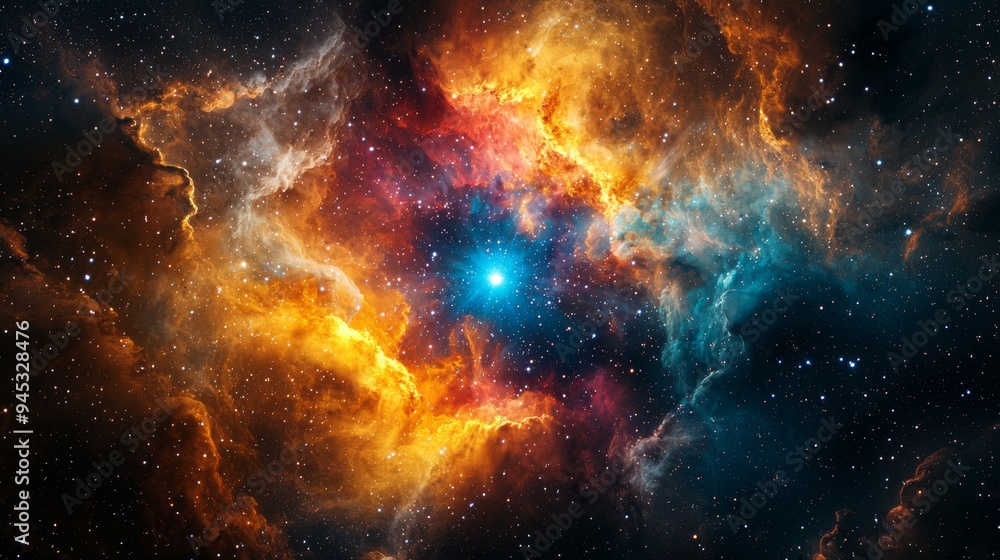 Fototapeta premium Explosion of a distant star in a vibrant, colorful nebula