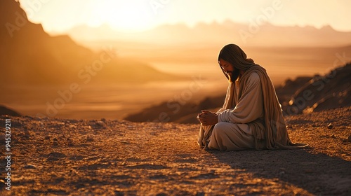 Jesus in the desert at praying	 photo