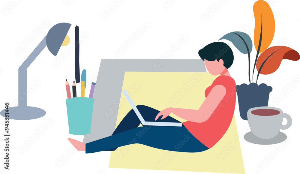 The boy is working on the laptop. The boy is working on the laptop.
