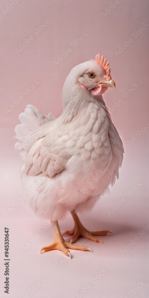 Fototapeta premium Elegant White Chicken Against Soft Pink Background in Studio Lighting