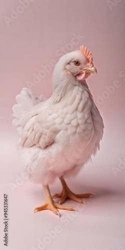 Elegant White Chicken Against Soft Pink Background in Studio Lighting