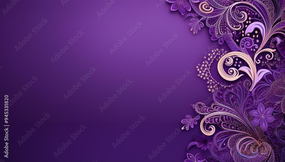 Violet purple background with lace-inspired floral patterns on the left side Violet purple background with lace-inspired floral patterns on the left side