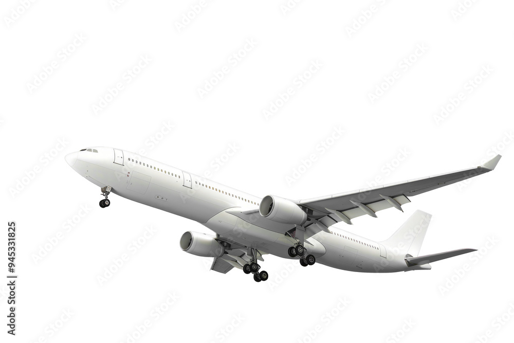 White passenger airplane in flight isolated on transparent background. Air Transport design element White passenger airplane in flight isolated on transparent background. Air Transport design element